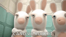 a group of rabbits standing next to each other with their arms crossed and the words `` cand vb robert '' .
