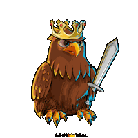 a cartoon drawing of an eagle with a crown and sword