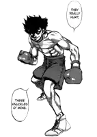 a black and white drawing of a boxer with a speech bubble that says they really hurt these knuckles o mine