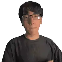 a man wearing glasses and a braylen shirt looks at the camera