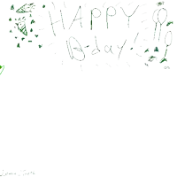 a drawing of a person on roller skates holding flags with the word happy above them