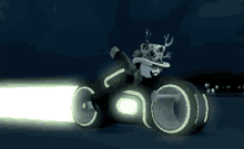 a person wearing a top hat is riding a glowing motorcycle
