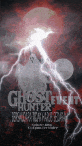 a poster for ghost event hunter shows a ghost being hit by lightning