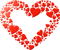 a heart made up of smaller red hearts on a white background