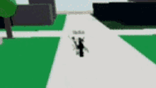 a person is walking down a sidewalk in a video game with a shadow on the ground .