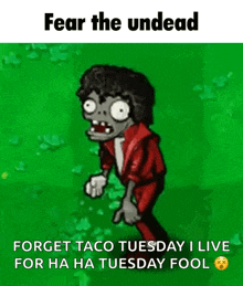 a cartoon of a zombie with the caption fear the undead