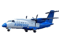 a blue and white airplane with the word auxerre on the side