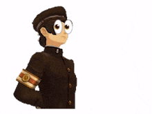 a cartoon character wearing a hat and a armband with the letter s on it