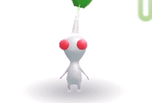 a white cartoon character with red eyes and a green plant on top of his head