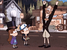 a cartoon character stands in front of an olde butcher