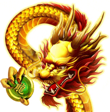 an illustration of a dragon holding a green coin with chinese writing on it