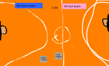 a drawing of a basketball court with 50 home team and 49 out team written on it