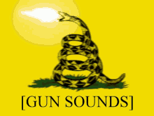 a yellow background with a snake shooting a gun and the words gun sounds below it