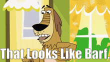 a cartoon dog is standing in front of a window and says that looks like bart