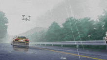 a car driving down a road with a license plate that says ' rm ' on it