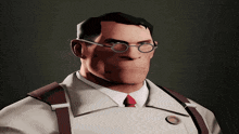 a cartoon character wearing glasses and suspenders looks angry