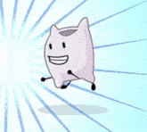 a cartoon drawing of a pillow with arms and legs and a smiling face