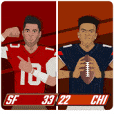 a cartoon drawing of two football players with sf 33 22 chi on the bottom