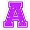 a purple letter a with stars and a white border .