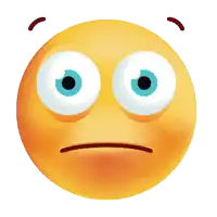 a yellow smiley face with big blue eyes and a serious look on its face