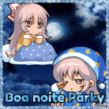 a picture of a girl with the words boa noite parky written on it