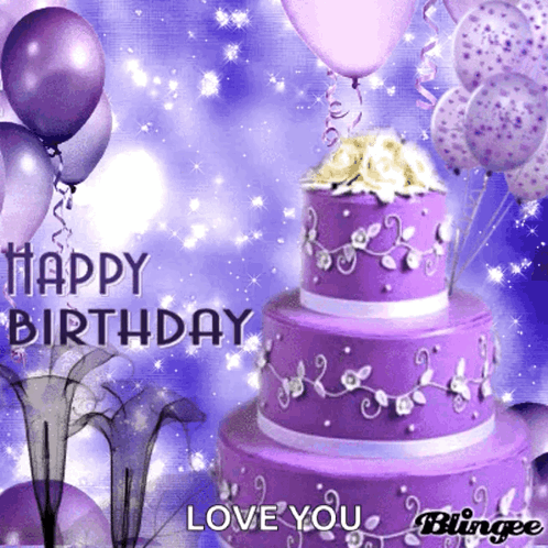 purple happy birthday cake