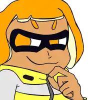 a cartoon character with orange hair and a black mask is thinking