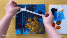 a person is measuring a painting with a tape measure and it says made in animatica on the bottom