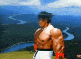 a man standing in front of a river with the number 195 on the bottom
