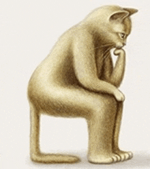 a drawing of a cat sitting on a chair with its legs crossed .