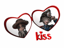 a couple of hearts with the word kiss on the bottom right