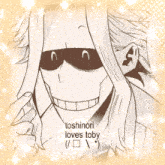 a drawing of a man with the words toshinori loves toby below him