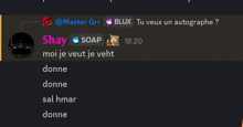 a screenshot of a conversation between master grr and blux