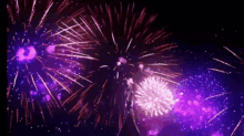 a bunch of fireworks are exploding in the night sky