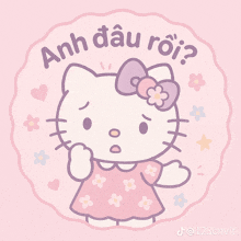 a hello kitty sticker with the words anh dau roi written on it