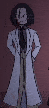 a cartoon of a man wearing a white coat and tie