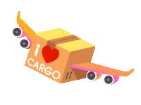 a box that says i love cargo is flying through the air