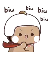 a cartoon character wearing a white hat and a red cape says biu biu biu biu