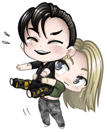 a cartoon drawing of a man carrying a girl with a socks that say ' i love you ' on them
