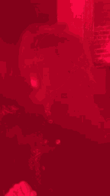 a woman is standing in front of a red light .