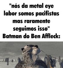 a picture of a cheetah with the words " nos da metal eye labor somos pacifistas mas raramente seguimos isso " below it
