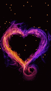 a purple and orange heart shaped swirl on a black background