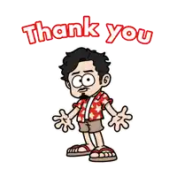 a cartoon of a man with the words thank you behind him