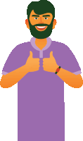 an illustration of a man with a beard giving a thumbs up