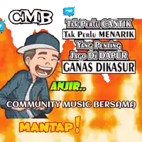 a cartoon of a man laughing with the words " cmb tak perlu cantik tak perlu menarik "