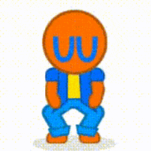 a cartoon character with a letter w on his head
