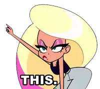a cartoon of a woman with the words " this " on her face