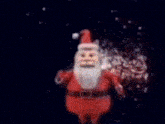 a cartoon santa claus is holding a candy cane in his hand while standing in the snow .