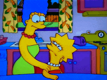 a cartoon of marge simpson and lisa simpson standing in a kitchen