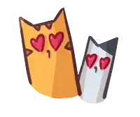 two cartoon cats with hearts in their eyes are standing next to each other on a white background